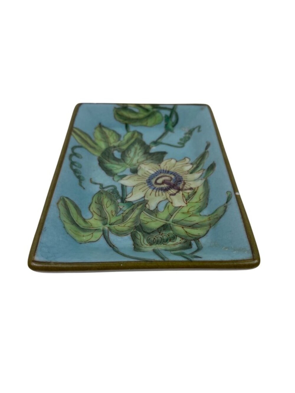 Hand-Painted HomArt Rectangular Ceramic Tray Passionflower Design Decorative - Picture 3 of 10